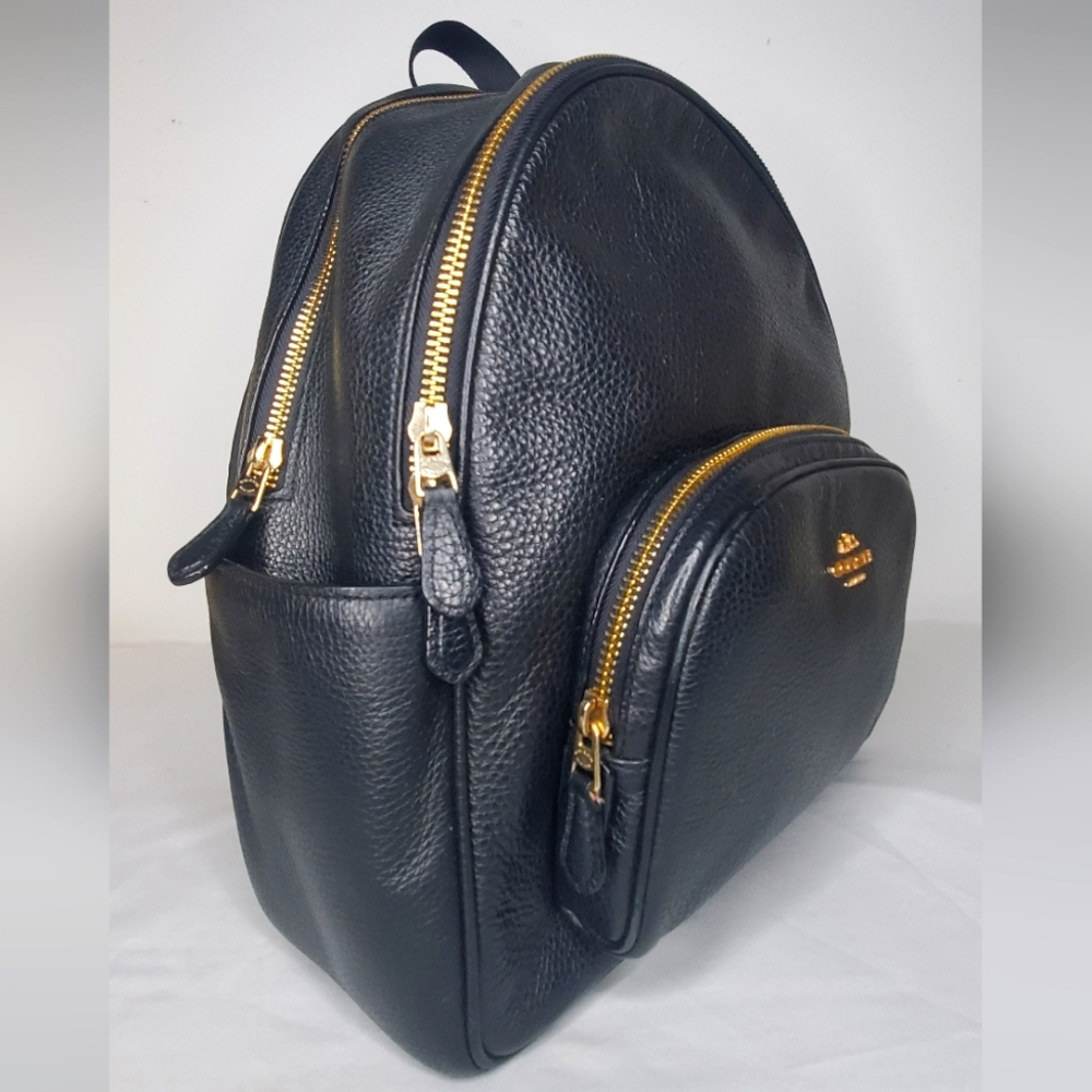 Coach Carrie Sleek Black Leather Small Backpack with Gold Metal Hardware - Picture 2 of 13